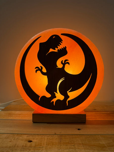 Verlichte Dino 3D Himalaya zoutlamp met zachte warme gloed