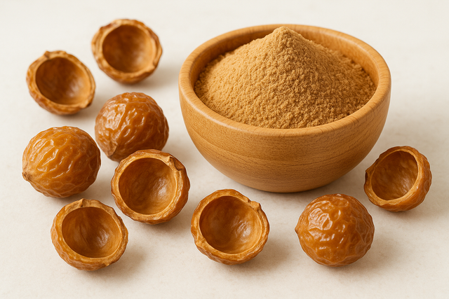 alleen de soapnut shells erbij ipv gewone noten, en een lichte achtergrond, geen donkere tafel