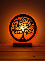 Himalaya zoutlamp Levensboom 3D met warme gloed en natuurlijke houtvoet